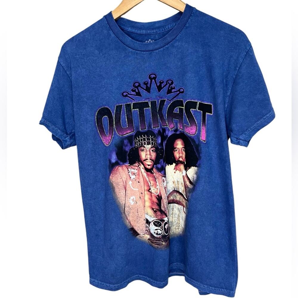 OUTKAST Blue Cotton Crew Neck Short Sleeve Distressed Licensed Band T-Shirt Sz M